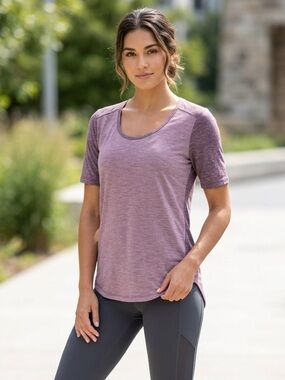 Harmony & Balance Short-Sleeve Women's Tee in Mauve Purple Heather Lightweight